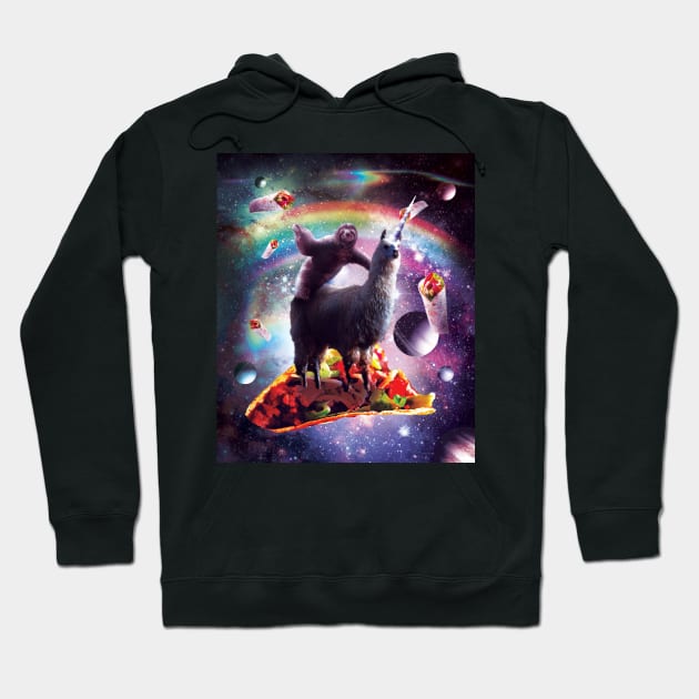 Space Sloth Riding Llama Unicorn - Taco & Burrito Hoodie by Random Galaxy